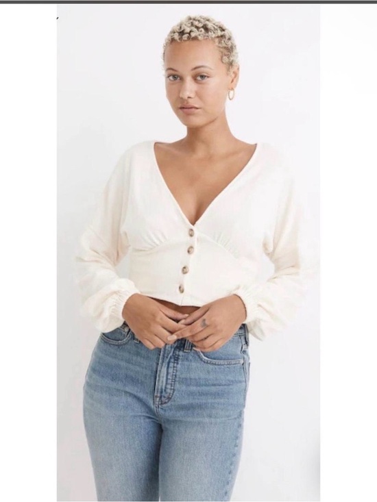 Madewell Tops - Madewell Cream Button-Front Balloon Sleeve Crop Top - Large